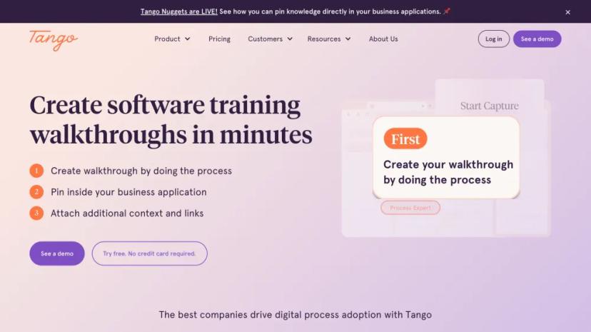 Screenshot of Tango: AI-Powered Software Training Walkthroughs