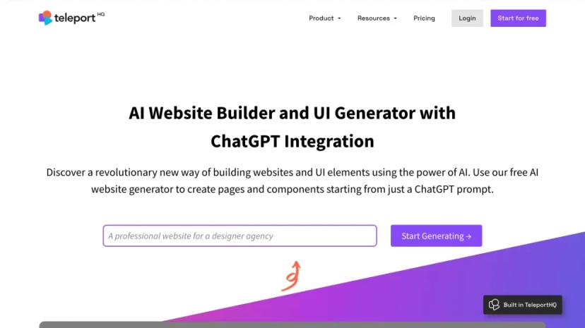 Screenshot of AI Website Builder and UI Generator with ChatGPT Integration