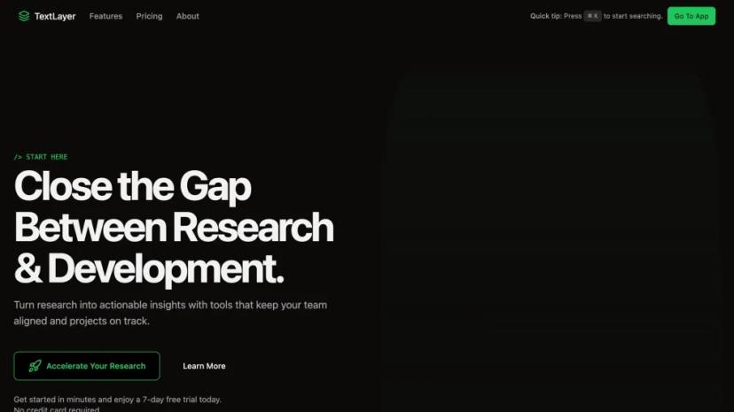 Screenshot of TextLayer: AI-Powered Research and Development Insights