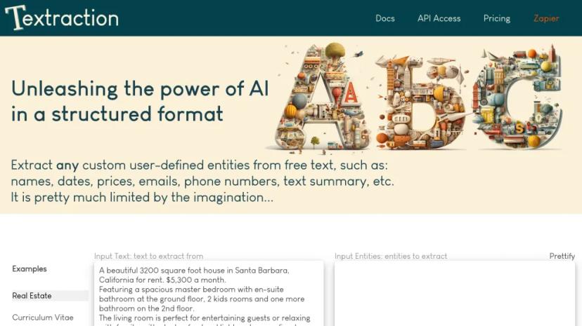 Screenshot of AI-Powered Text Extraction and Entity Recognition API