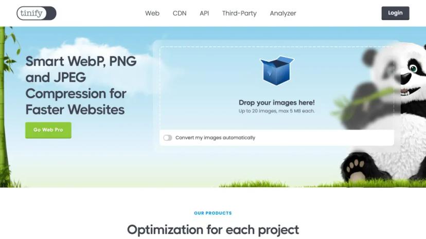 Screenshot of Tinify: Smart WebP, PNG, and JPEG Compression for Faster Websites