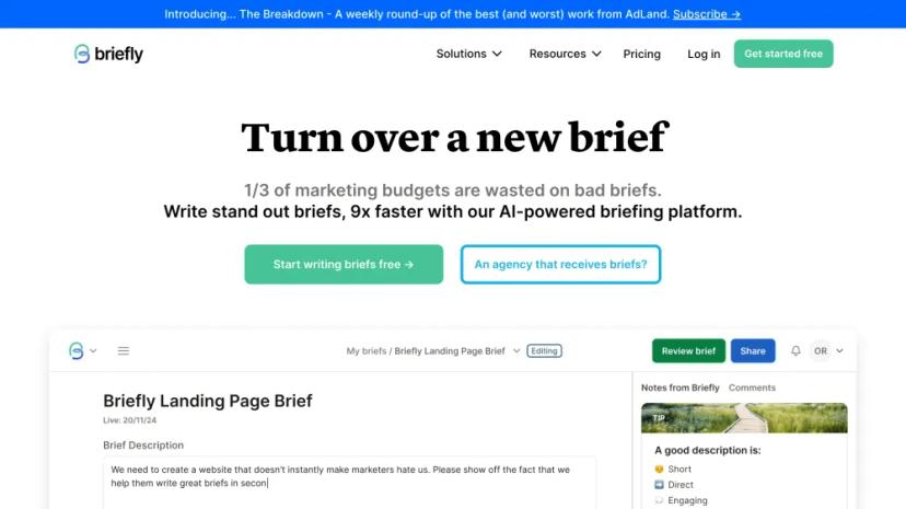 Screenshot of Briefly - AI-Powered Briefing Platform for Effective Marketing Briefs