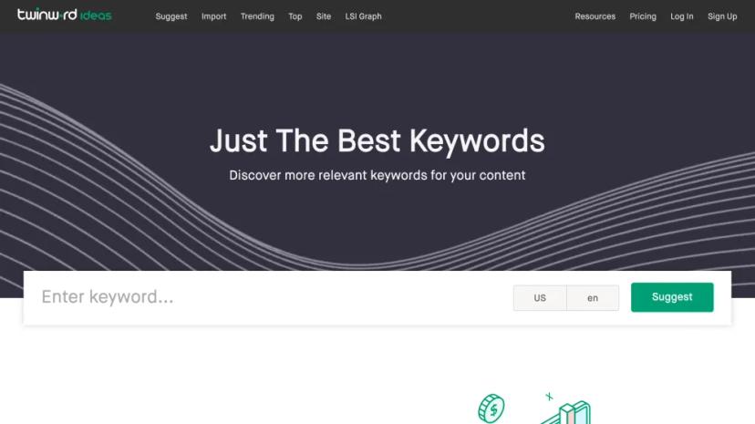 Screenshot of Twinword Ideas: AI-Powered Keyword Research Tool