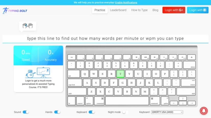 Screenshot of AI-Powered Typing Tutor: Learn Touch Typing with Bolt AI