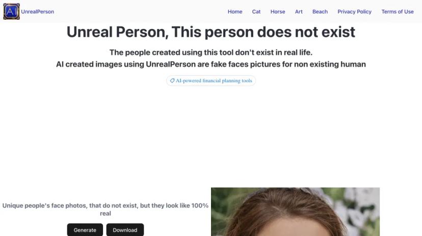 Screenshot of Unreal Person: AI-Powered Image Generation