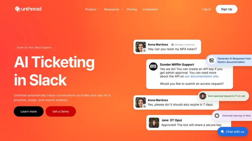 Screenshot of Unthread: AI-Powered Ticketing and Support for Slack