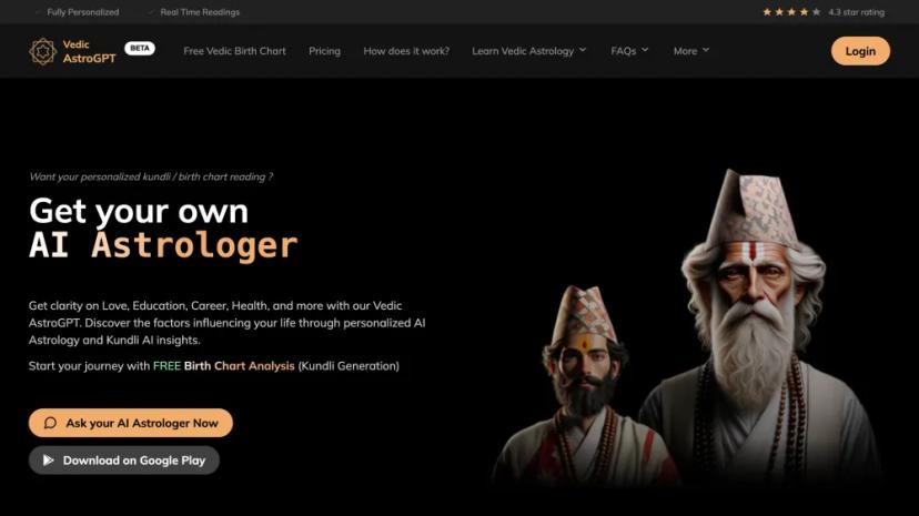 Screenshot of AI Astrologer Powered by Vedic Astrology and Advanced AI