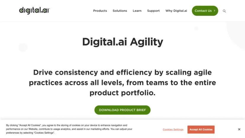 Screenshot of Digital.ai Agility: Scale Agile Transformation and Drive Consistency and Efficiency