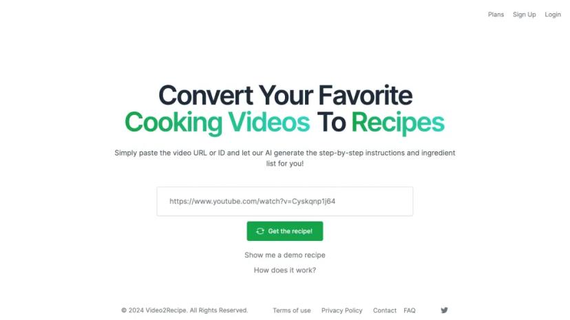 Screenshot of Convert Cooking Videos to Recipes with AI