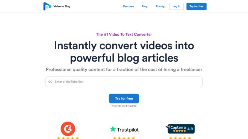 Screenshot of Convert Videos into Professional Blog Articles with AI