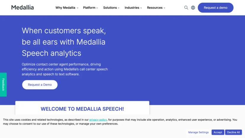 Screenshot of Speech Analytics by Medallia: AI Solutions for Call Center Performance