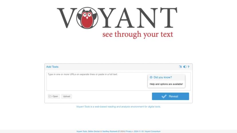 Screenshot of Voyant Tools: Text Analysis and Visualization