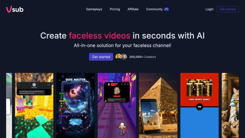 Screenshot of Create Faceless Videos in Seconds with AI