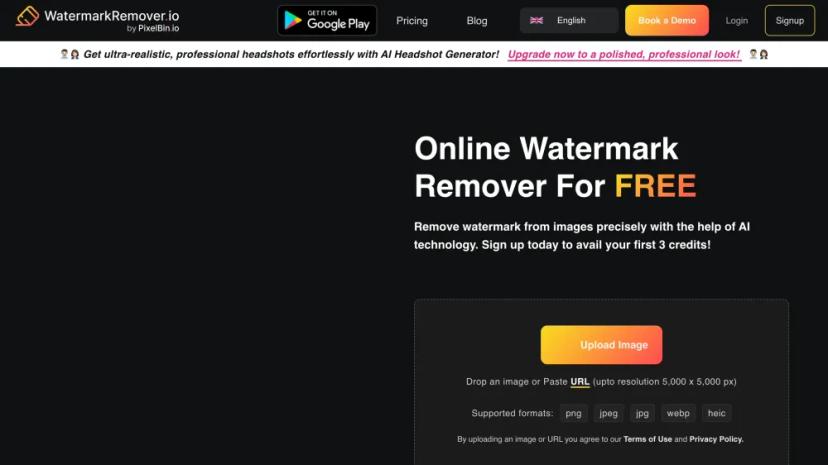 Screenshot of WatermarkRemover.io - AI-Powered Watermark Removal Tool