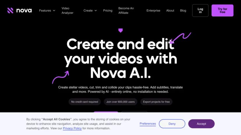 Screenshot of Create and Edit Videos Online with Nova A.I.