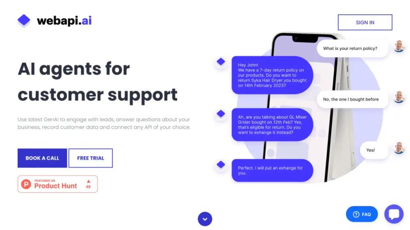 Screenshot of Webapi.ai - AI Customer Support Agents