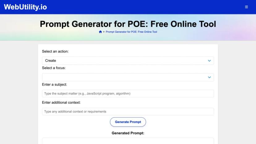 Screenshot of AI-Powered Prompt Generator for POE: Create Customized Prompts in Seconds