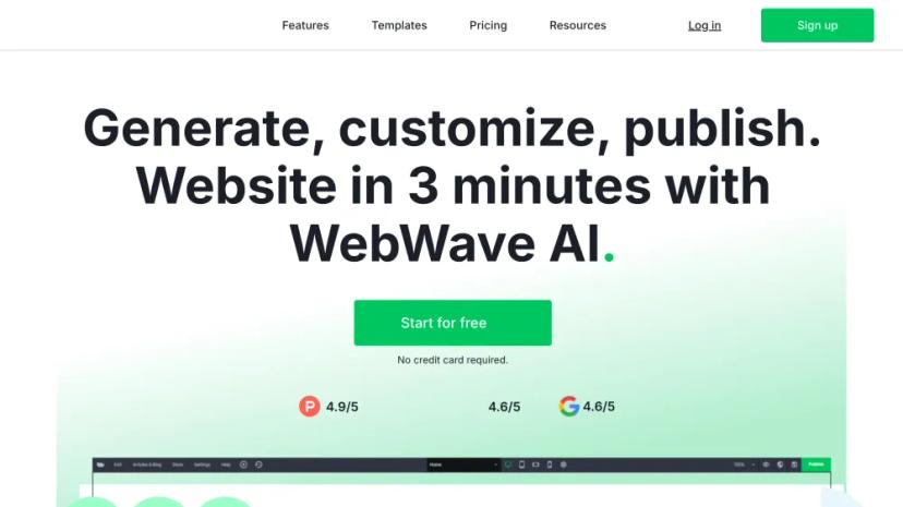 Screenshot of Create, Customize, Publish: Quality Websites in 3 Minutes with AI