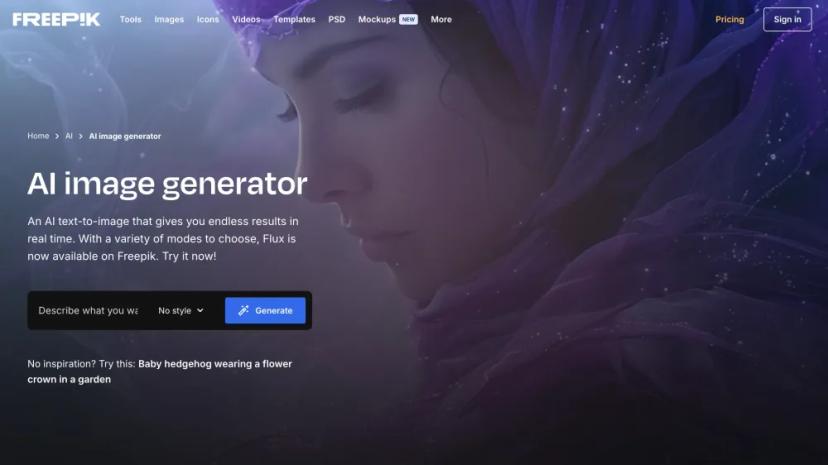 Screenshot of AI Image Generator - Create Stunning Visuals with Artificial Intelligence