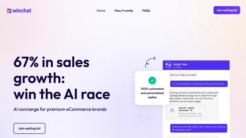 Screenshot of Winchat AI Concierge for E-commerce Brands