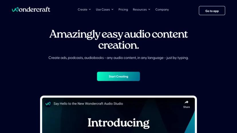 Screenshot of AI-based Audio Content Creation Platform: Ads, Podcasts, Audiobooks