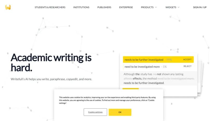 Screenshot of Academic Writing Assistance with AI Editing and Language Widgets