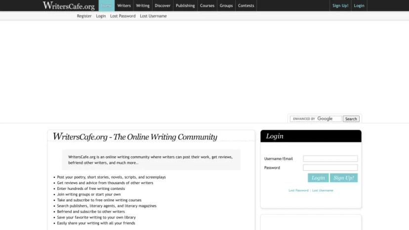 Screenshot of WritersCafe.org Online Writing Community