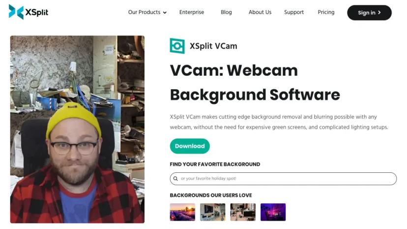 Screenshot of XSplit VCam: Background Removal and Blurring without Green Screen