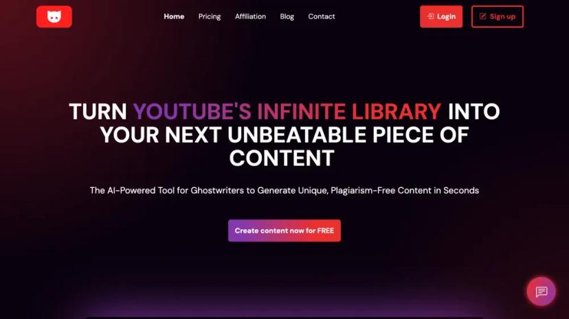 Screenshot of AI-Powered Tool for Ghostwriters to Generate Unique, Plagiarism-Free Content from YouTube Videos