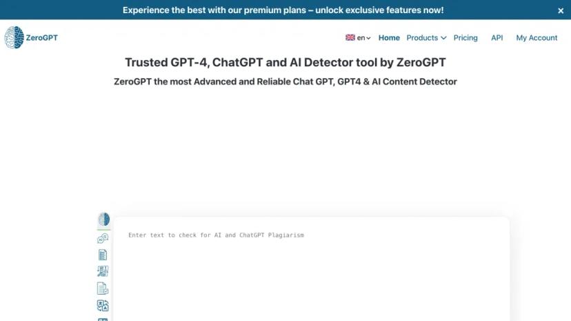 Screenshot of ZeroGPT: Advanced AI Chat GPT, AI Content Detector, and Writing Tools